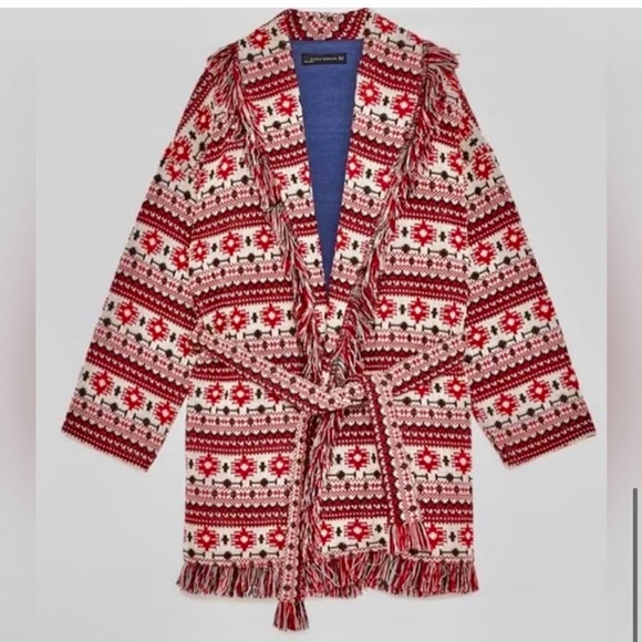NWTZara Woman XS Tribal Print Navajo Jacquard Aztec Cardigan Sweater Coat Jacket - Picture 10 of 15